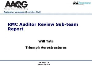 Registration Management Committee RMC RMC Auditor Review Subteam