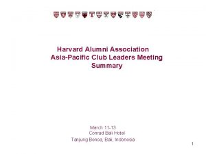 Harvard Alumni Association AsiaPacific Club Leaders Meeting Summary