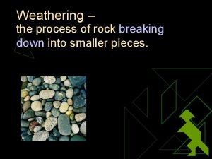 Weathering the process of rock breaking down into