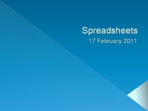 Spreadsheets 17 February 2011 Basic Structure Spreadsheet Worksheet