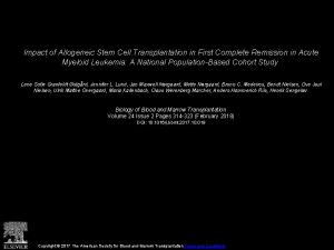 Impact of Allogeneic Stem Cell Transplantation in First