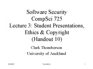 Software Security Comp Sci 725 Lecture 3 Student