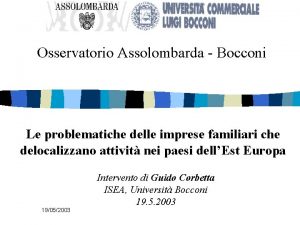 Osservatorio Assolombarda Bocconi Le problematiche delle imprese familiari