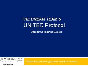 THE DREAM TEAMS UNITED Protocol Steps for CoTeaching