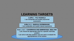 LEARNING TARGETS A APR 1 POLYNOMIALS I can