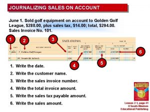 JOURNALIZING SALES ON ACCOUNT June 1 Sold golf