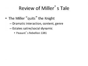 Review of Millers Tale The Miller quits the