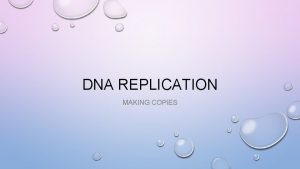 DNA REPLICATION MAKING COPIES OVERVIEW DNA strands used