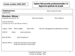 Option Dcouverte professionnelle 3 h Approche globale du