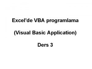 Excelde VBA programlama Visual Basic Application Ders 3