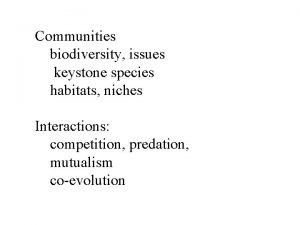 Communities biodiversity issues keystone species habitats niches Interactions