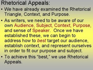 Rhetorical Appeals We have already examined the Rhetorical