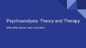 Psychoanalysis Theory and Therapy Mike Mills Eliana Tuero