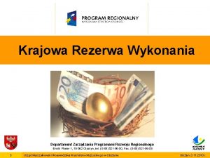 Krajowa Rezerwa Wykonania Departament Zarzdzania Programami Rozwoju Regionalnego