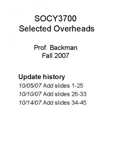 SOCY 3700 Selected Overheads Prof Backman Fall 2007