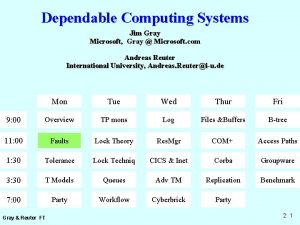 Dependable Computing Systems Jim Gray Microsoft Gray Microsoft