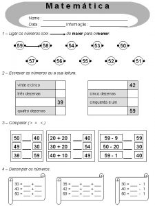 Matemtica Nome Data Informao 1 Ligar os nmeros