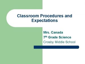 Classroom Procedures and Expectations Mrs Canada 7 th