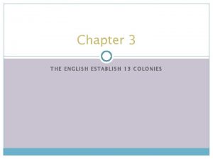 Chapter 3 THE ENGLISH ESTABLISH 13 COLONIES Roanoke