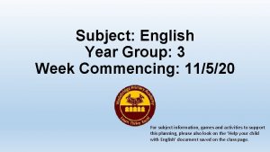 Subject English Year Group 3 Week Commencing 11520