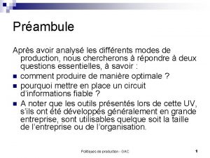 Prambule Aprs avoir analys les diffrents modes de