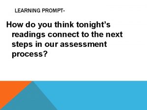 LEARNING PROMPT How do you think tonights readings