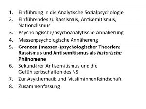 1 Einfhrung in die Analytische Sozialpsychologie 2 Einfhrendes