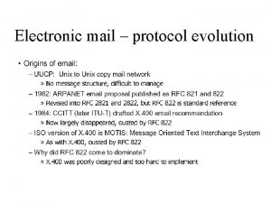 Electronic mail protocol evolution Email standards Electronic Mail