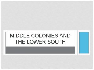 MIDDLE COLONIES AND THE LOWER SOUTH Introduction Middle