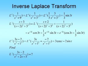 Inverse Laplace Transform Laplace Transform of derivatives Laplace