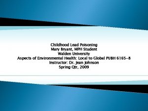 Childhood Lead Poisoning Mary Bryant MPH Student Walden