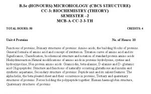 B Sc HONOURS MICROBIOLOGY CBCS STRUCTURE CC3 BIOCHEMISTRY