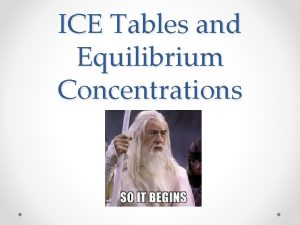ICE Tables and Equilibrium Concentrations Lesson Outline ICE
