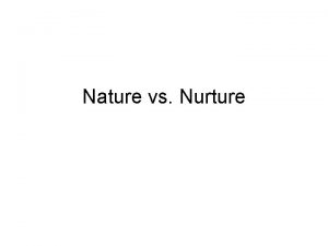 Nature vs Nurture Nature People behave the way