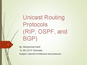 Unicast Routing Protocols RIP OSPF and BGP 1