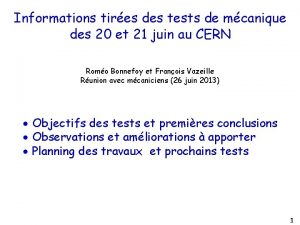 Informations tires des tests de mcanique des 20