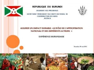 REPUBLIQUE DU BURUNDI DEUXIEME VICEPRESIDENCE SECRETARIAT PERMANENT DU