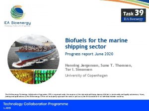 Biofuels for the marine shipping sector Progress report