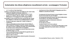 Scolarisation des lves allophones nouvellement arrivs accompagner linclusion