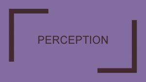 PERCEPTION Rules of Perceptual Organization Perception the way