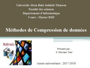 Universit Abou Bakr belakid Tlemcen Facult des sciences