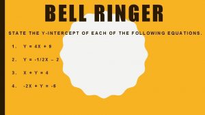 BELL RINGER STATE THE YINTERCEPT OF EACH OF