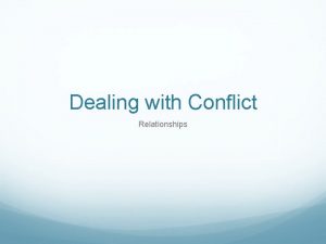 Dealing with Conflict Relationships What is Conflict Conflict