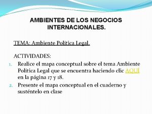 AMBIENTES DE LOS NEGOCIOS INTERNACIONALES TEMA Ambiente Poltica