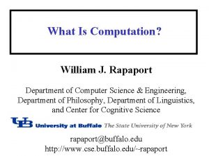 What Is Computation William J Rapaport Department of
