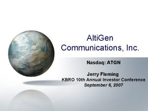 Alti Gen Communications Inc Nasdaq ATGN Jerry Fleming