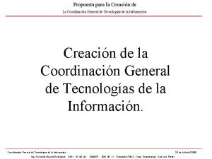 Propuesta para la Creacin de La Coordinacin General