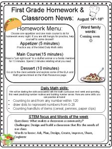 First Grade Homework Classroom News August 14 Homework