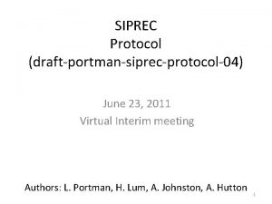 SIPREC Protocol draftportmansiprecprotocol04 June 23 2011 Virtual Interim