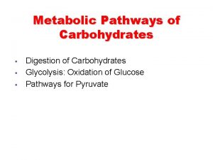 Metabolic Pathways of Carbohydrates Digestion of Carbohydrates Glycolysis
